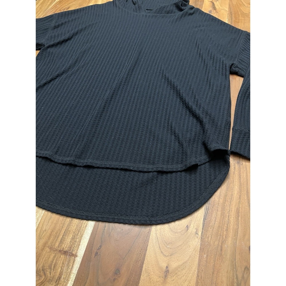 Chaser Hooded Waffle Knit Thermal Shirt Womens Pullover Black Lounge Top - Picture 5 of 11